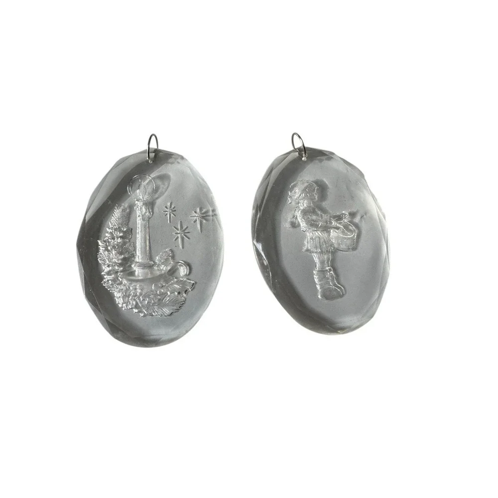 Vintage Pressed Lucite Acrylic Christmas Ornaments‎ Candle Holly and Little Drum